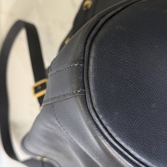 HERMES Vintage Market GM Shoulder Bag Navy Blue Coucherval Leather Circle U 1991 - Picture 9 of 16